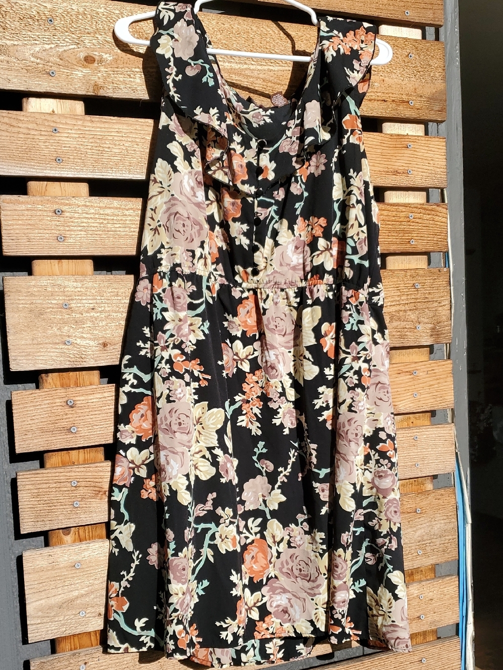 Speed Control Black Floral Dress with Teal and Coral Accents